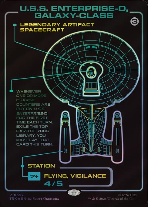U.S.S. Enterprise-D, Galaxy-Class Spacecraft schematic promo, Magic: The Gathering | Star Trek (TRK)